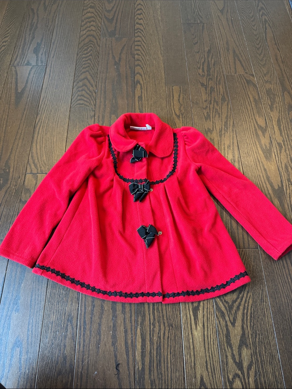 Girls' Red Peacoat with Bow Accents